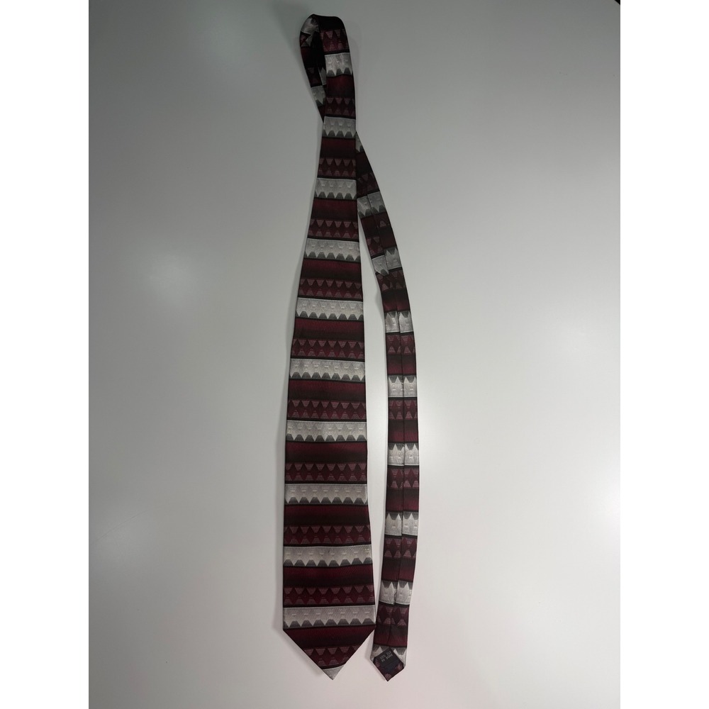 Pravata Mens Silk Necktie Burgundy Silver Black Geometric Diamond Pattern Tie